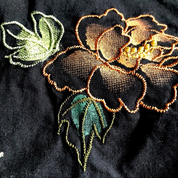 Black Floral Embroidery Cotton Button Down Shirt S - Picture 5 of 10